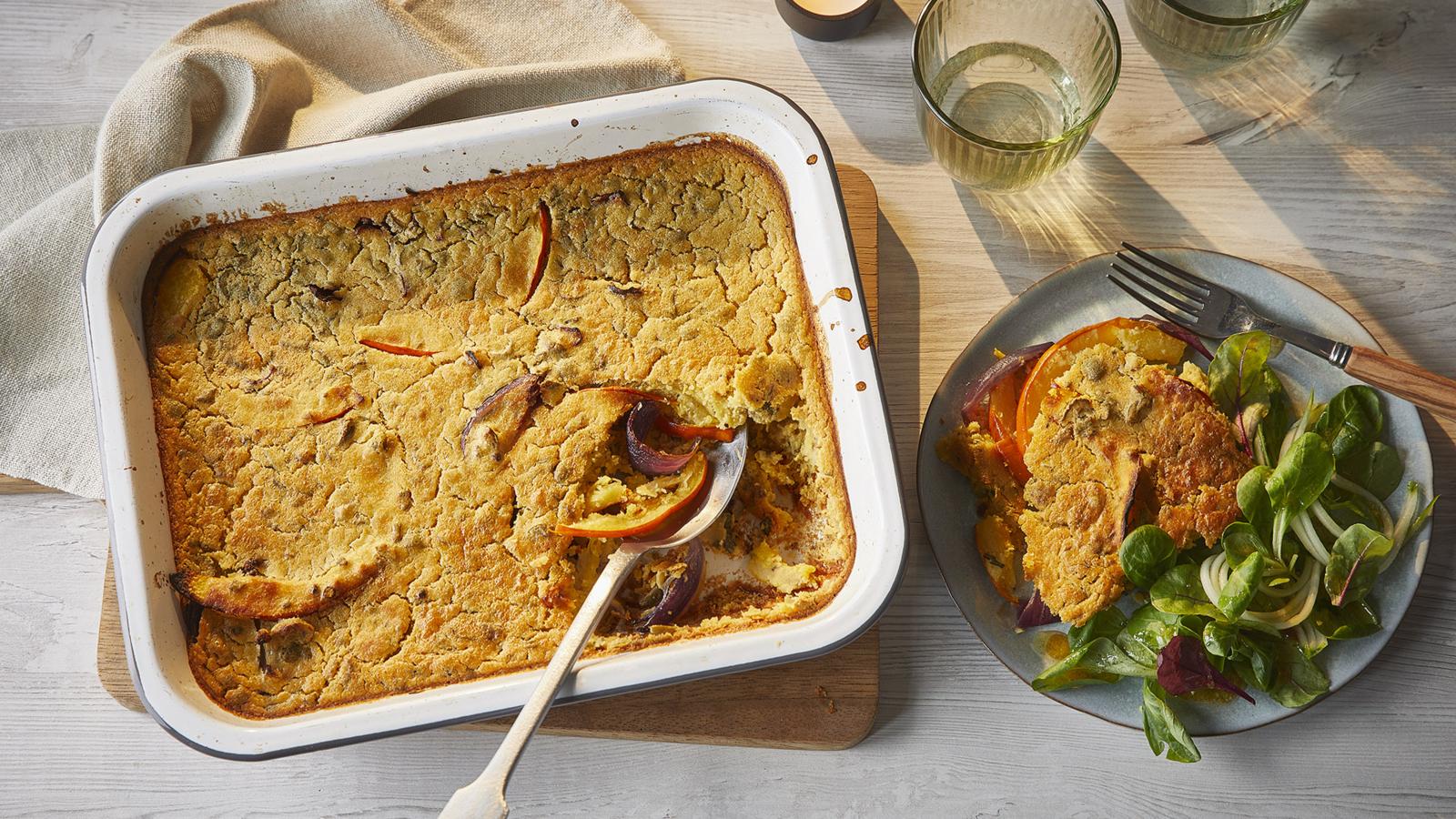 Roasted pumpkin and herb farinata 