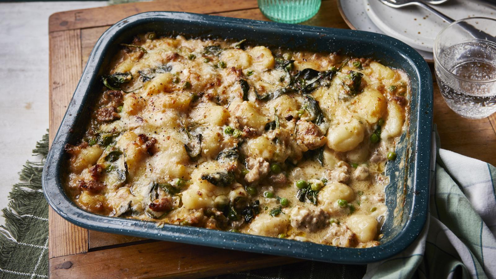 Creamy sausage gnocchi bake