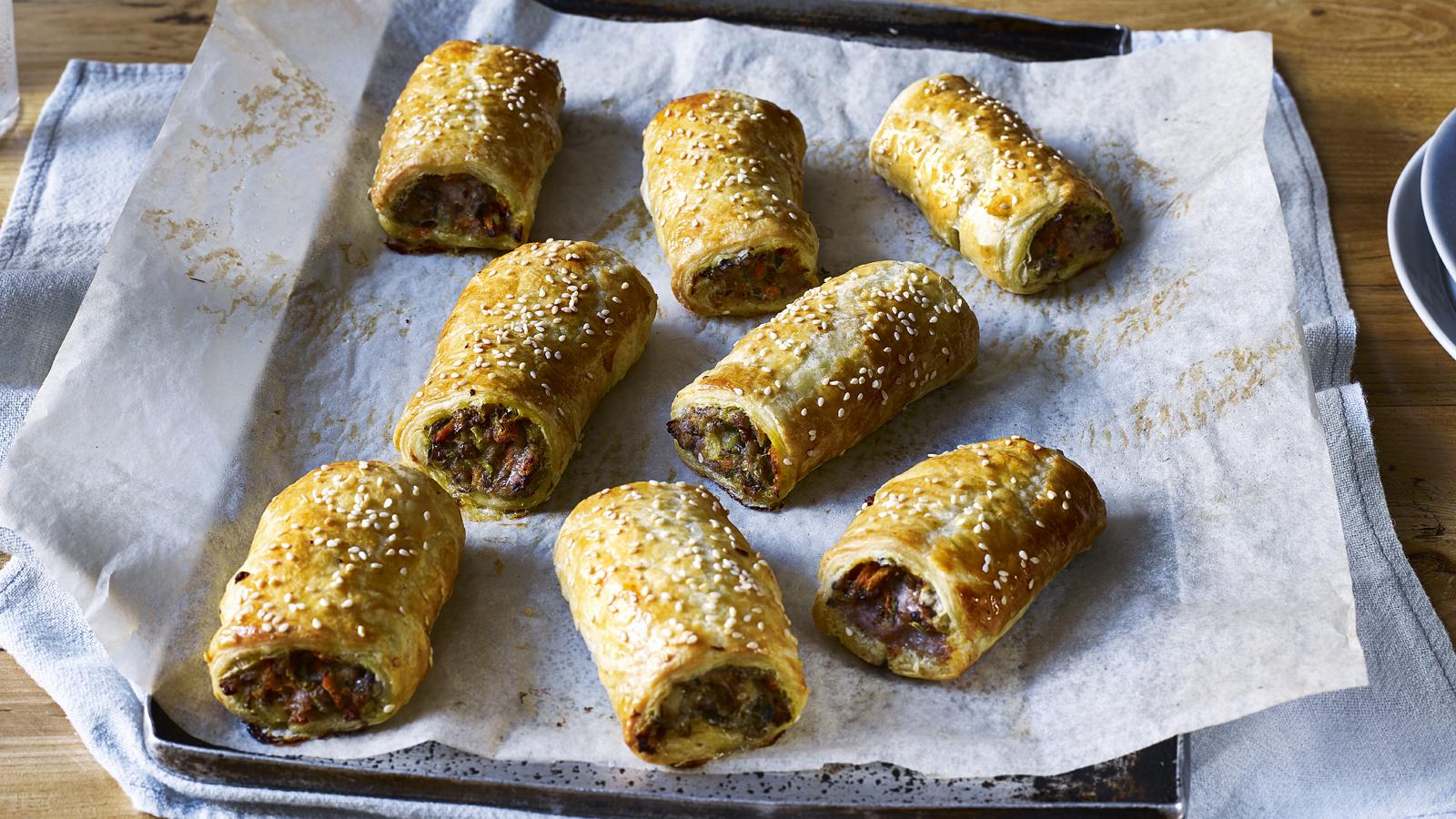 Pork, lentil and veg sausage rolls