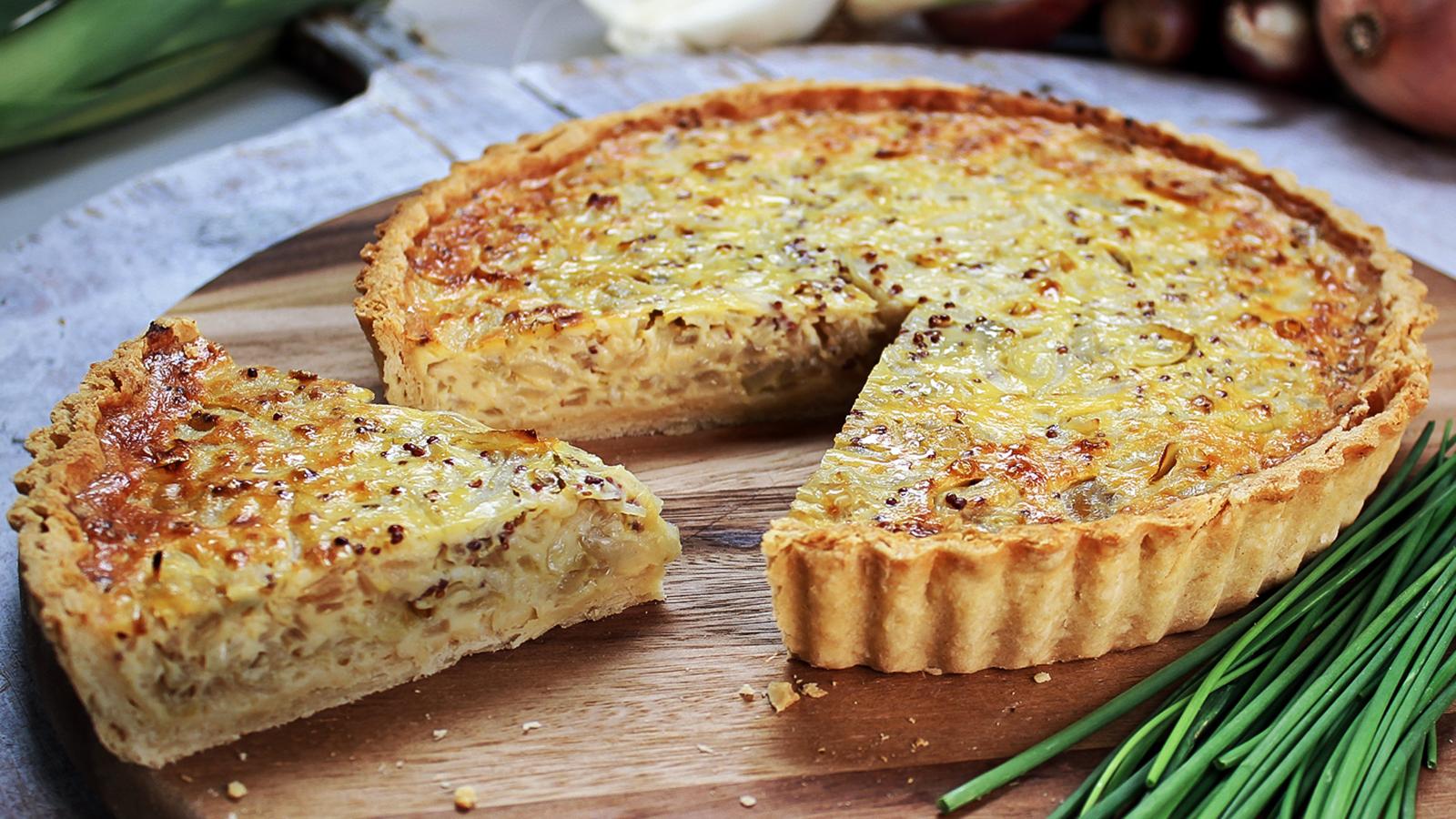 Shallot, onion and chive tart