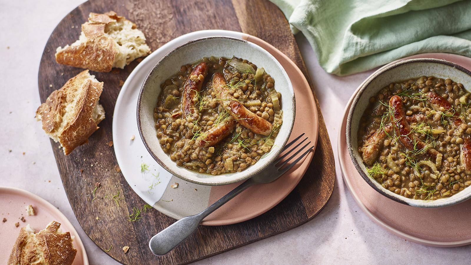 Slow cooker sausage and lentil casserole recipe BBC Food