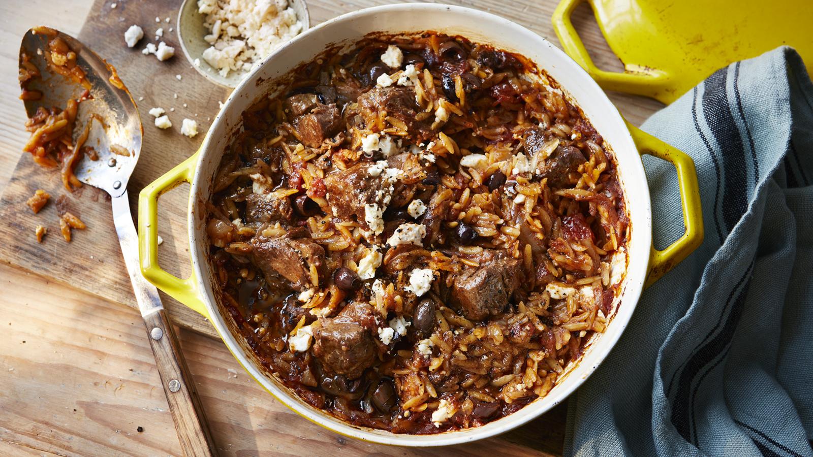 Slow cooked lamb and olive orzo 