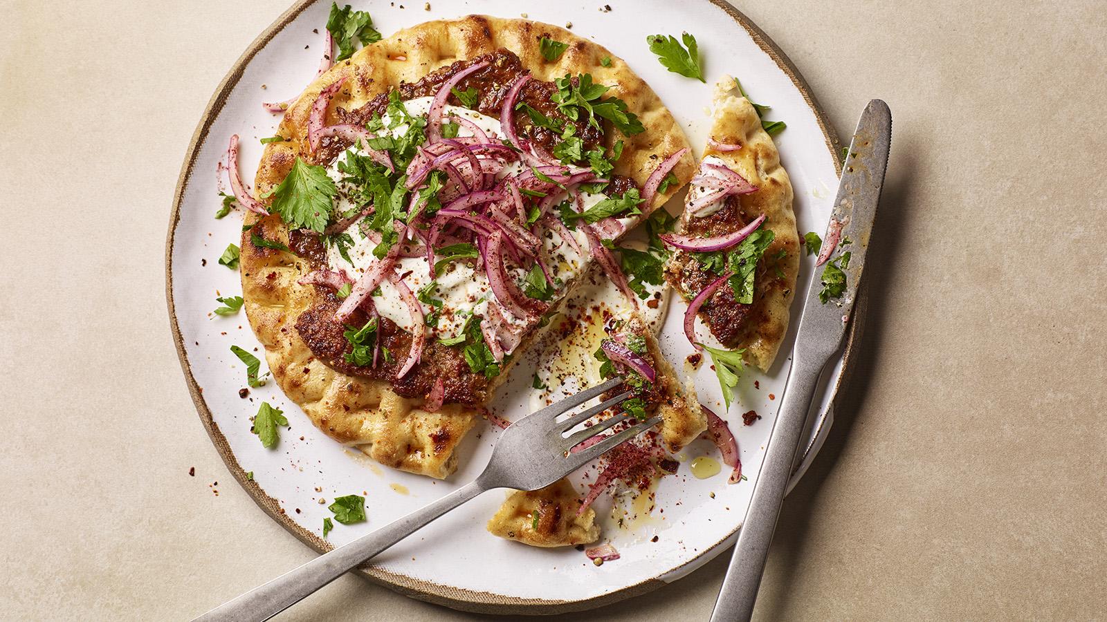Smashed lamb flatbreads