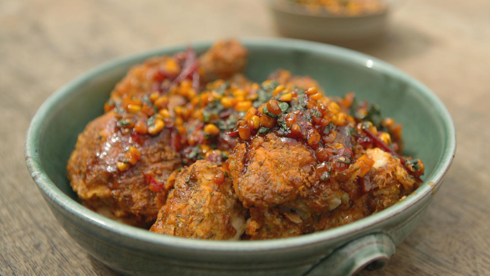 Southern-fried buttermilk chicken with tomato salsa