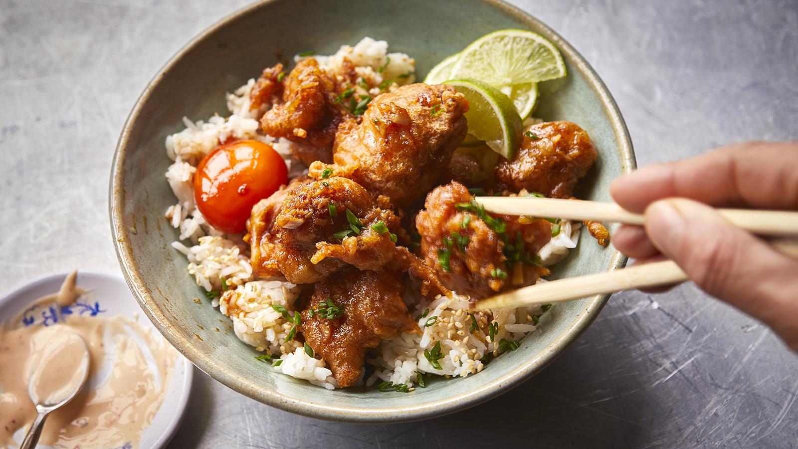 Soy and garlic chicken rice bowl