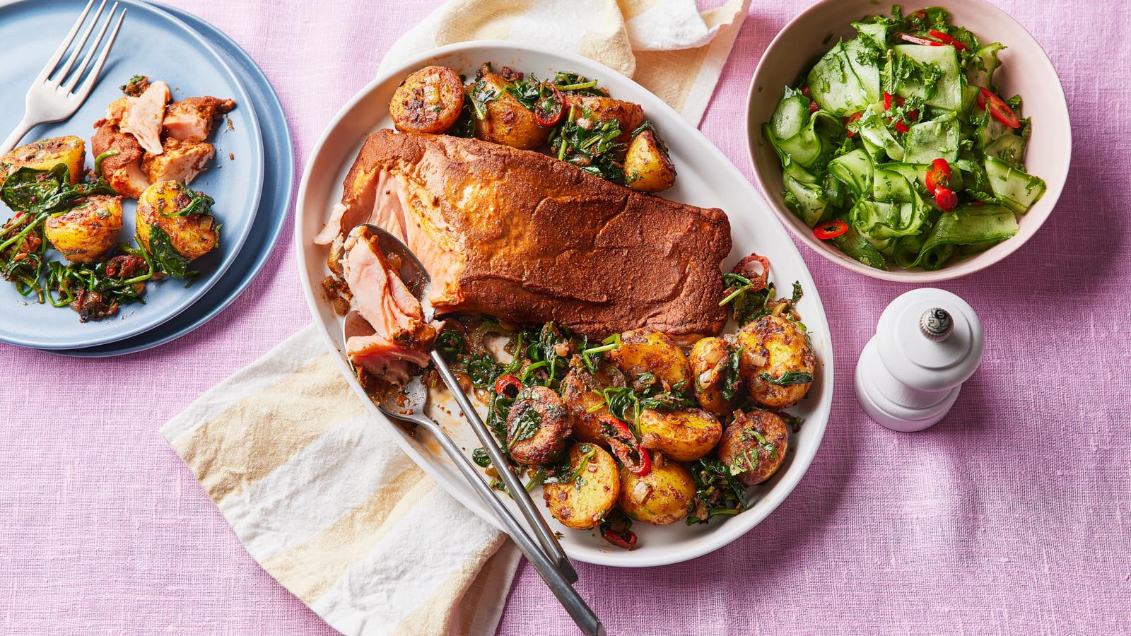 Spiced salmon and potatoes