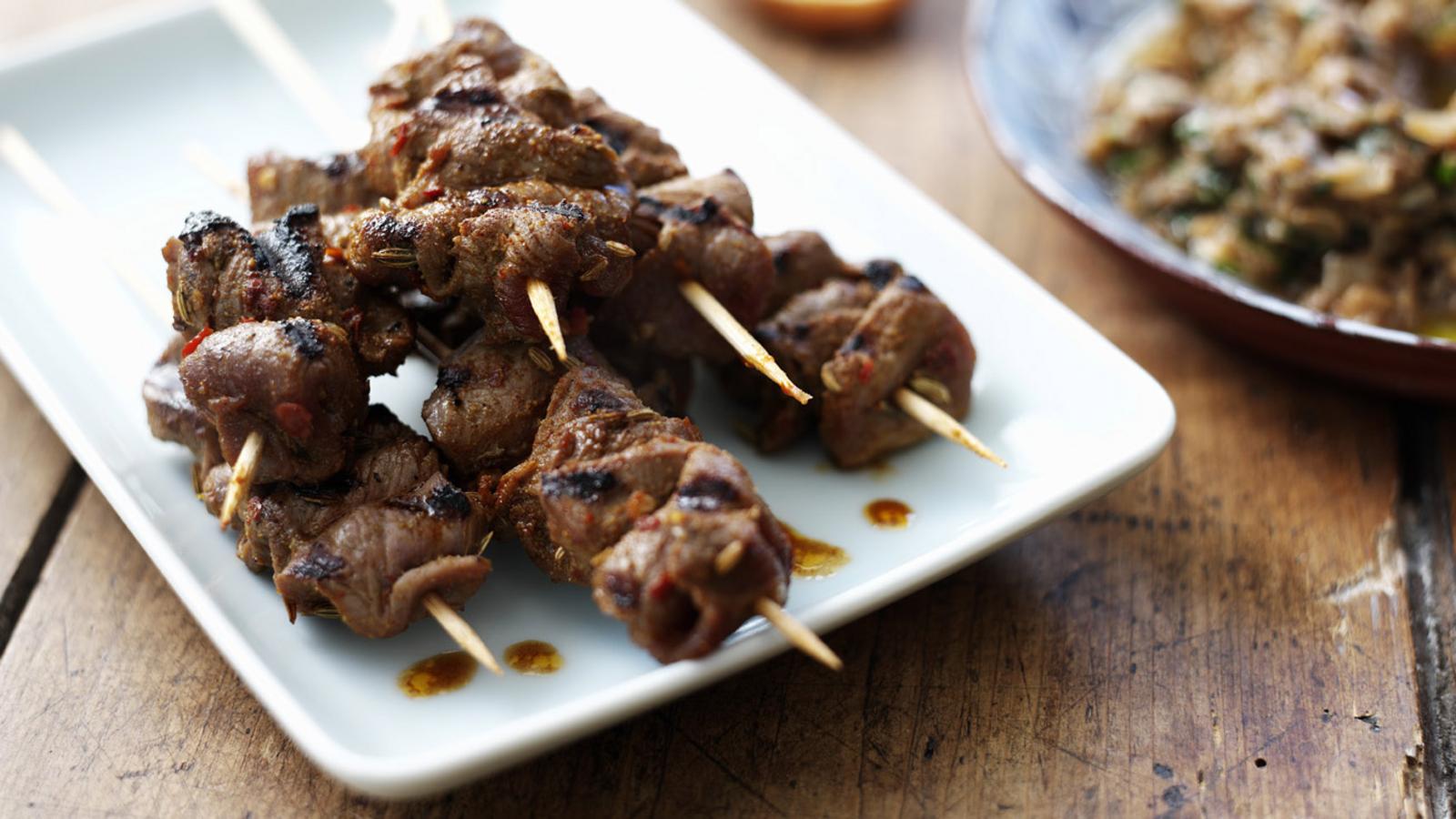 Spiced skewered lamb