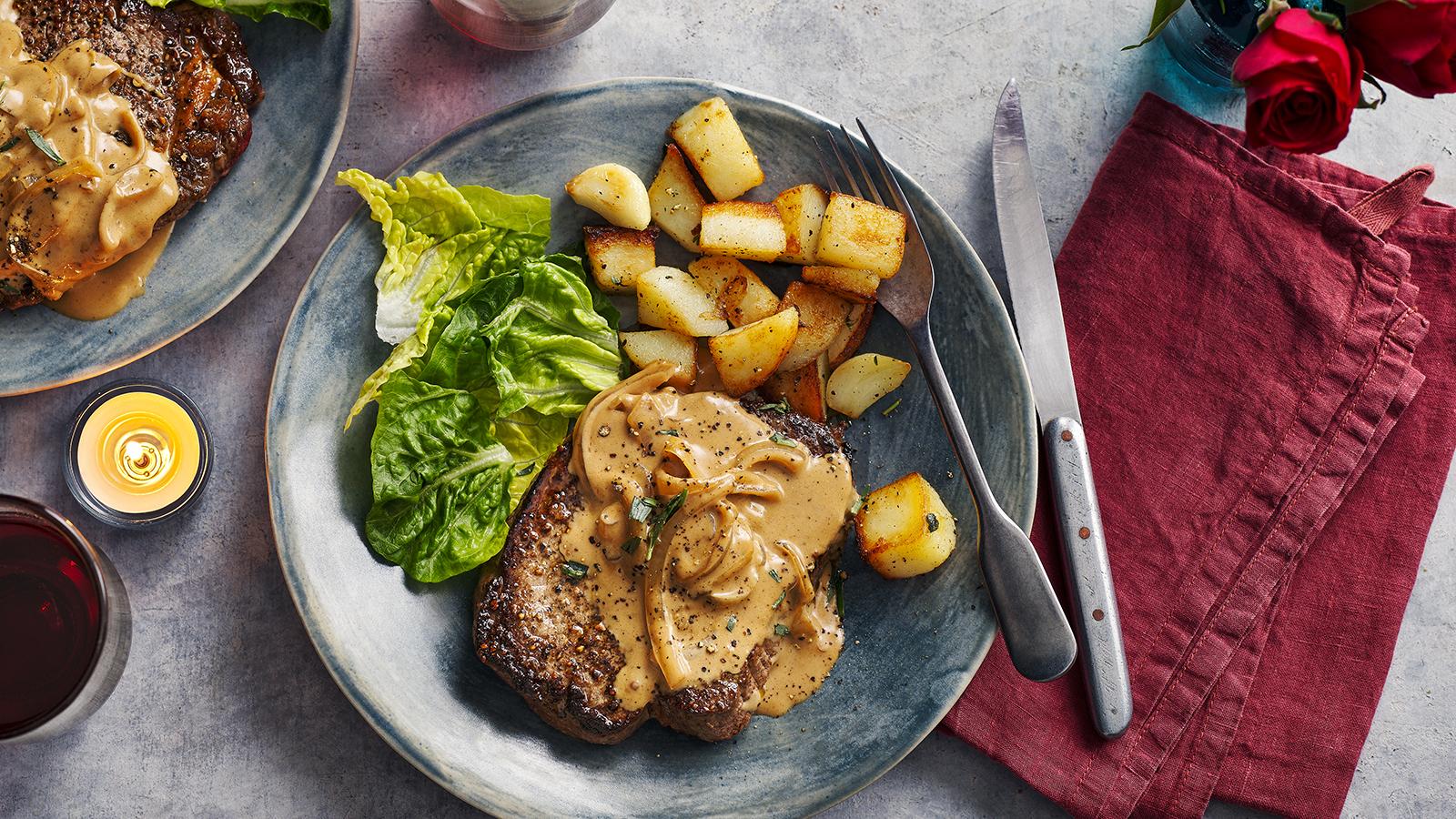 Steak Diane with sauté potatoes