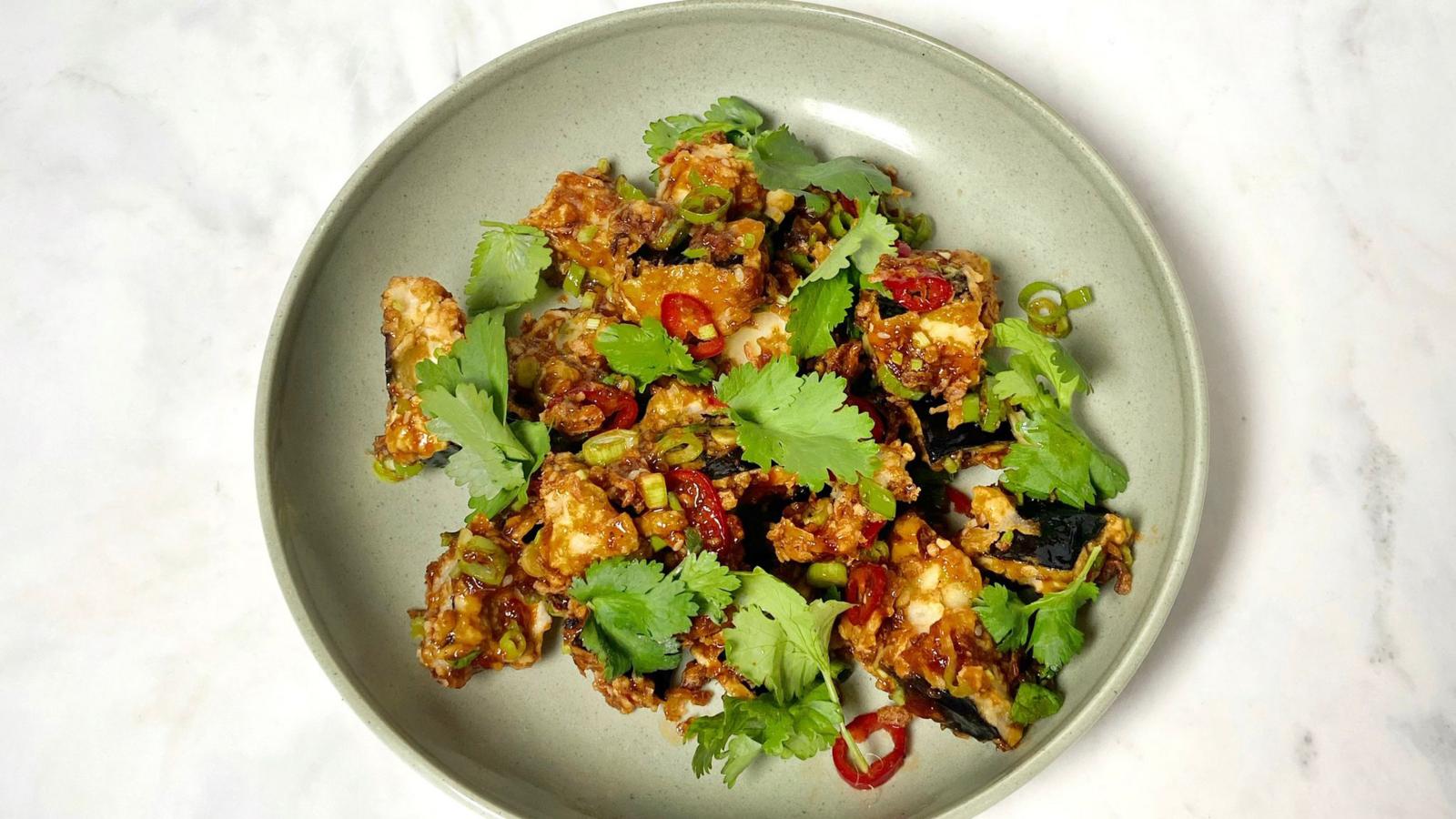 Sticky Sichuan-style aubergines