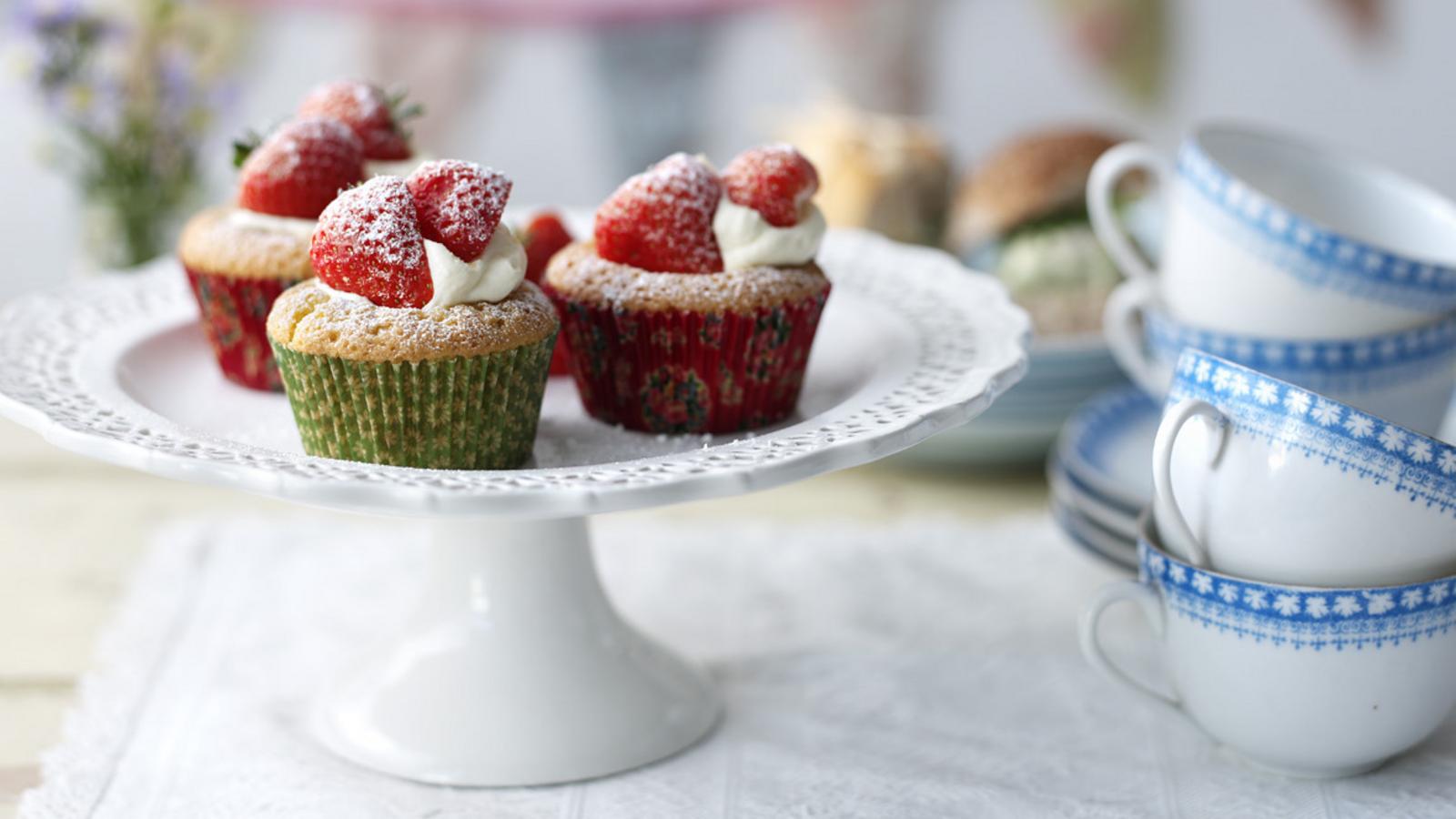 Strawberries and cream cupcakes recipe BBC Food