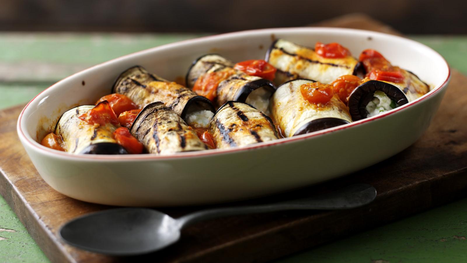 Stuffed aubergine rolls recipe - BBC Food