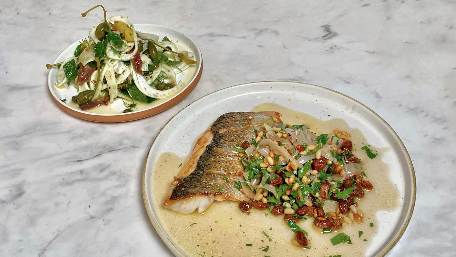 Sweet and sour fish with Sicilian orange salad
