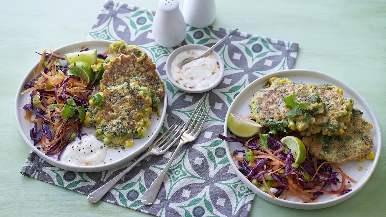 Sweetcorn fritters with sweet chilli dip recipe - BBC Food