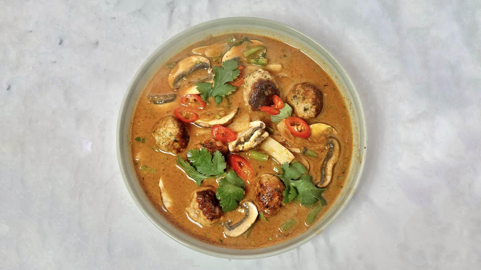 Thai-style sausage and coconut soup