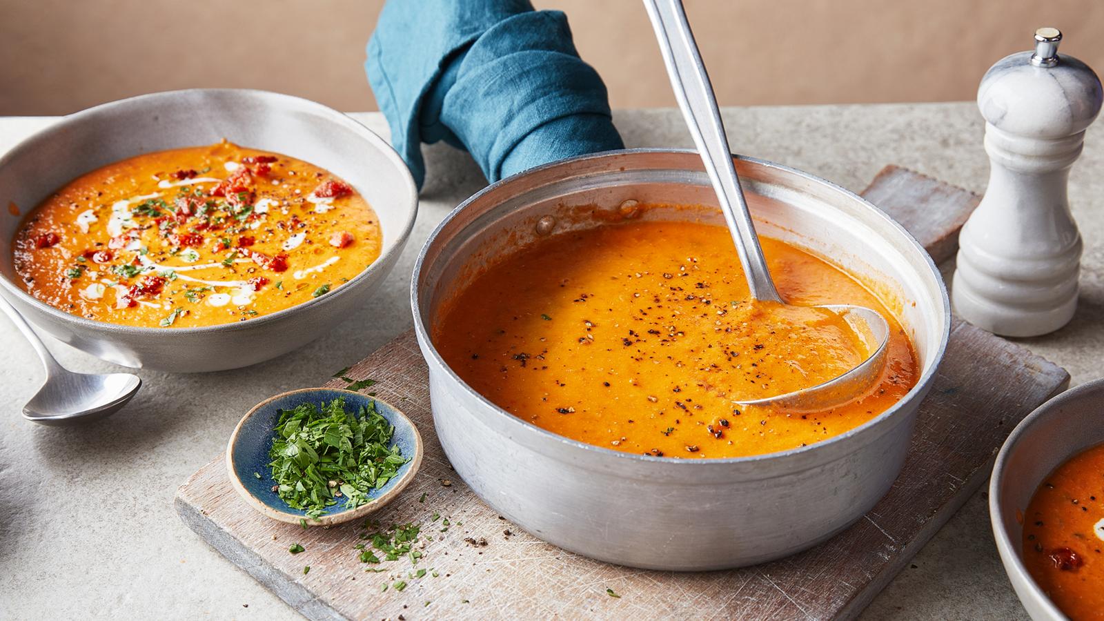 Tomato, chorizo and lentil soup