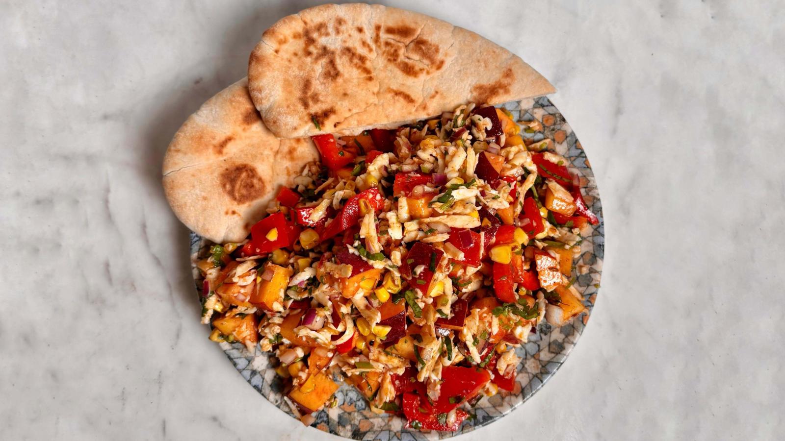 Vinegary tomato, chickpea and orzo salad