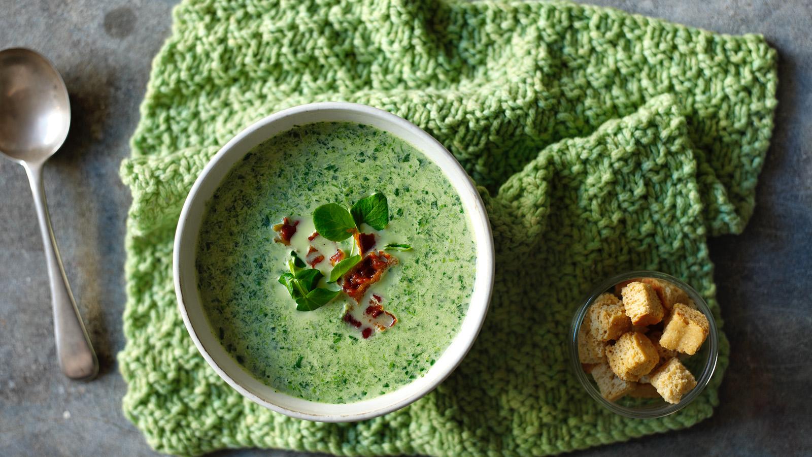 Watercress and pea soup