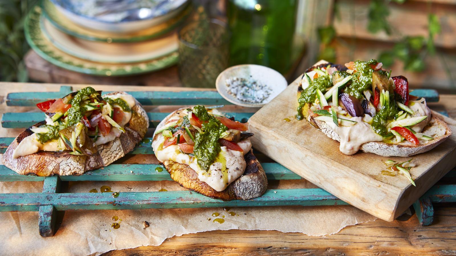 White bean toast with Provençal ratatouille