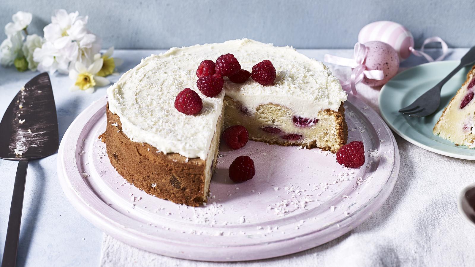 White chocolate and raspberry cake recipe - BBC Food