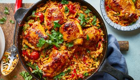 Harissa chicken and orzo recipe - BBC Food