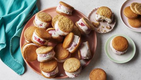 Raspberry and white chocolate ice cream sandwich recipe - BBC Food