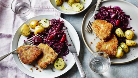 Icelandic breaded lamb chops with spiced red cabbage recipe BBC Food