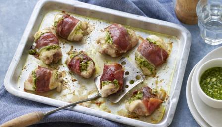 Prosciutto and pesto chicken thighs recipe - BBC Food