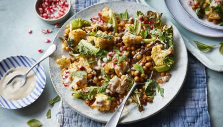 Air fryer cauliflower and chickpeas with tahini recipe