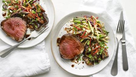 Steak With Miso Aubergine And Crunchy Salad Recipe - Bbc Food