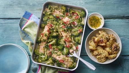 Steam-roasted salmon with barbecued new potatoes recipe - BBC Food