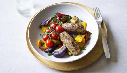 Veggie sausage tray bake recipe BBC Food