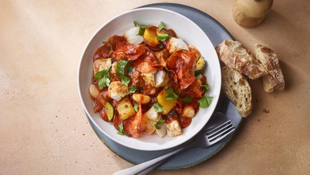 Air fryer smoked chorizo and fish bake recipe - BBC Food