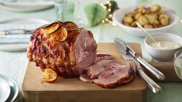 Clementine-glazed roast ham with mustard sauce recipe - BBC Food