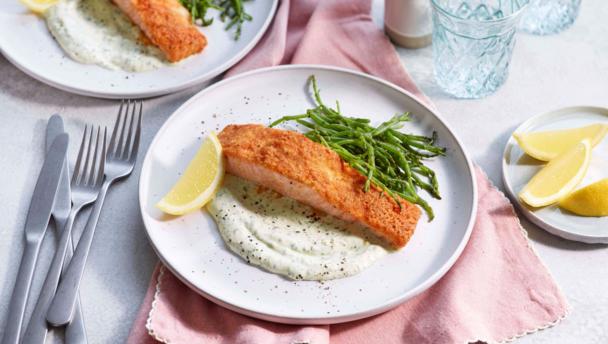 Crusted salmon with preserved lemon sauce recipe - BBC Food
