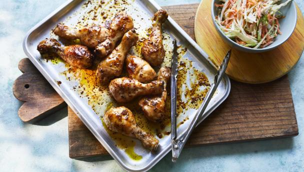 Chicken drumsticks with coleslaw recipe - BBC Food