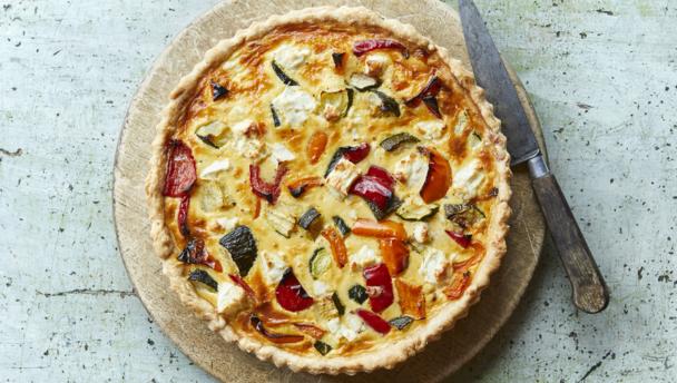 Roasted summer vegetable and feta quiche recipe - BBC Food