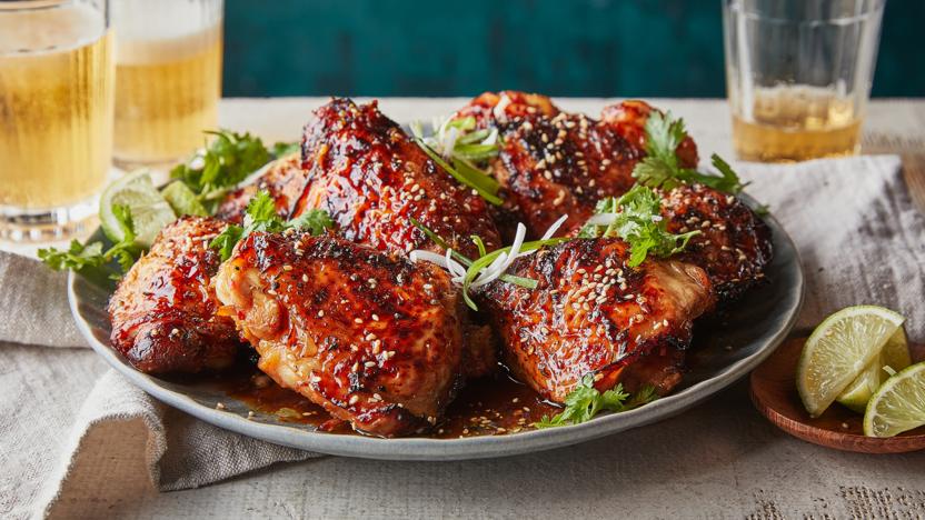 Air fryer chicken thighs with honey, chilli and soy glaze