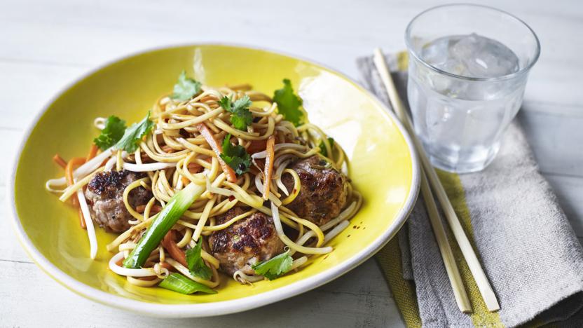 Sausage meatball noodle stir-fry