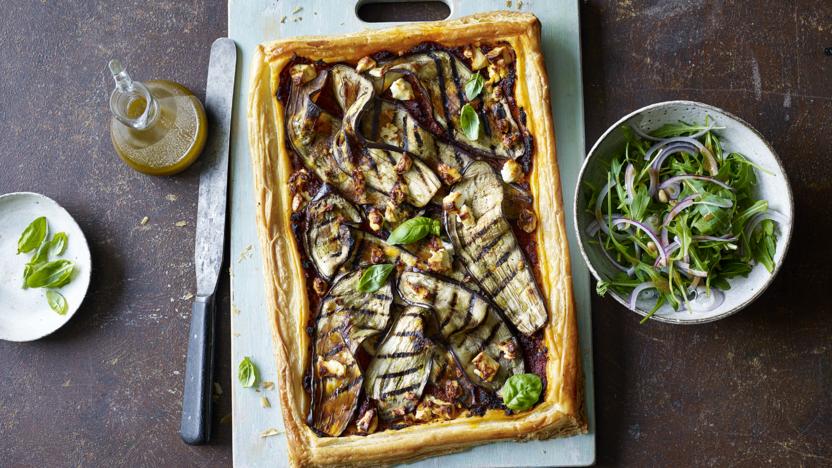 Aubergine and feta tart