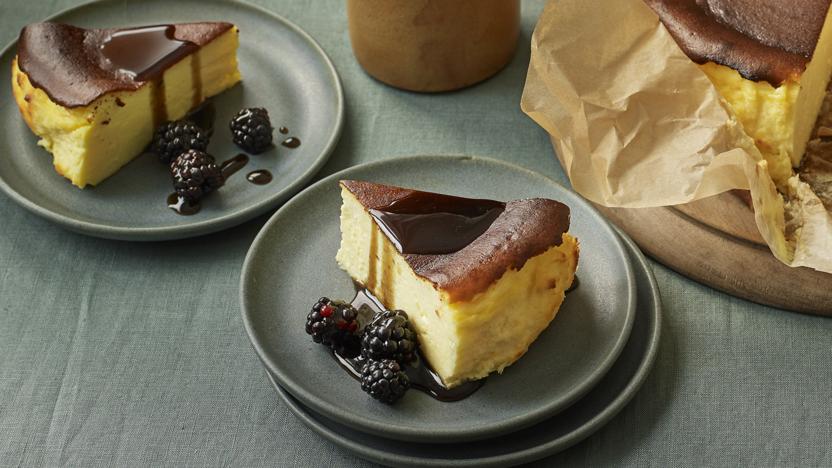 Basque Burnt Cheesecake With Liquorice Sauce Recipe Bbc Food