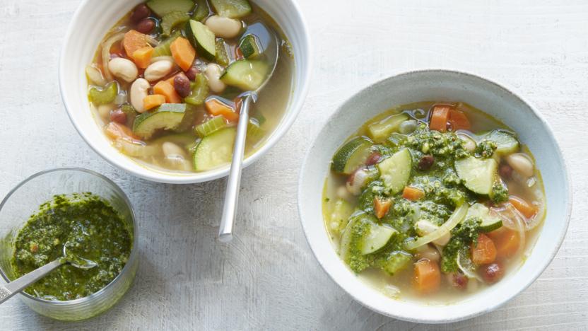 Bean soup with vegan pesto