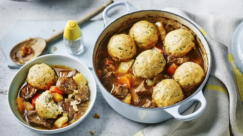 Beef stew with light herby dumplings