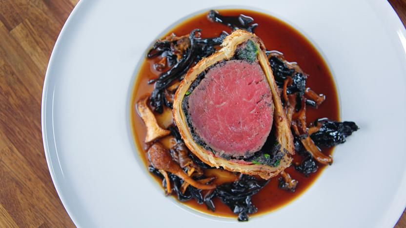 Beef Wellington with wild mushroom Madeira sauce recipe ...