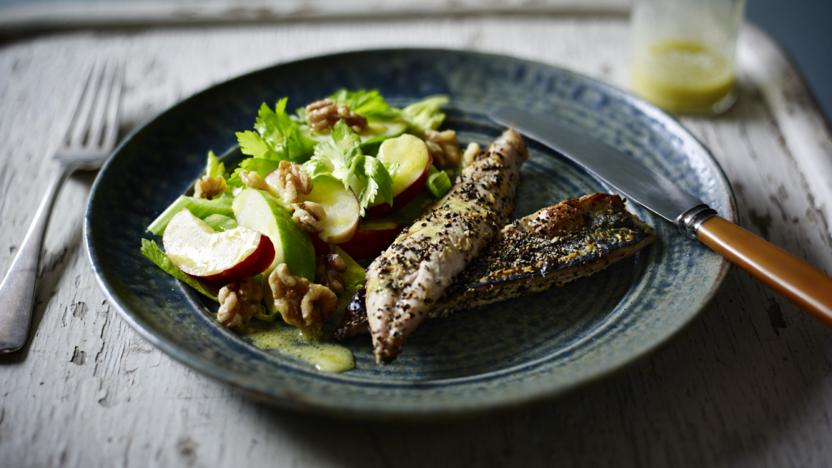 Black pepper-crusted mackerel with a celery salad 