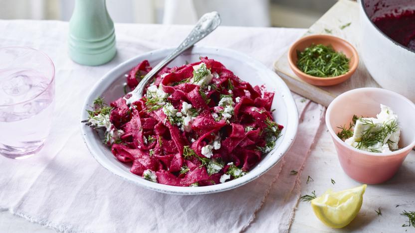 Beetroot and feta pasta