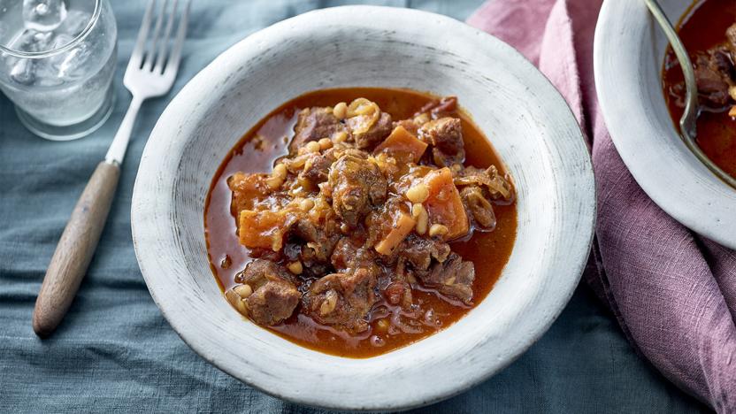 Braised lamb with sweet potatoes and haricot beans