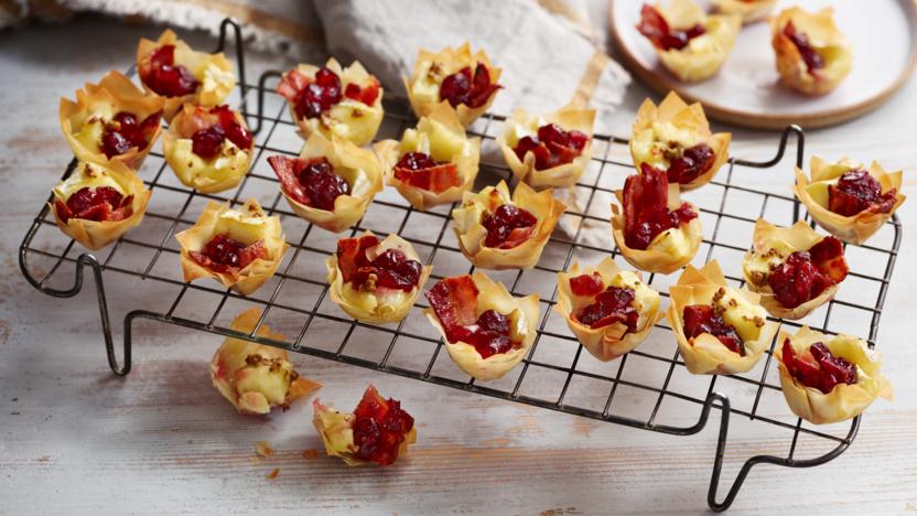 Brie, bacon and cranberry filo bites 