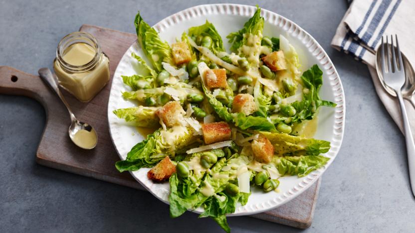 Broad bean and Little Gem salad