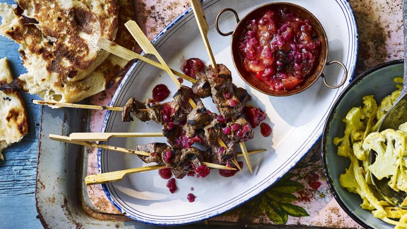 Buffalo kebabs with cauliflower coleslaw