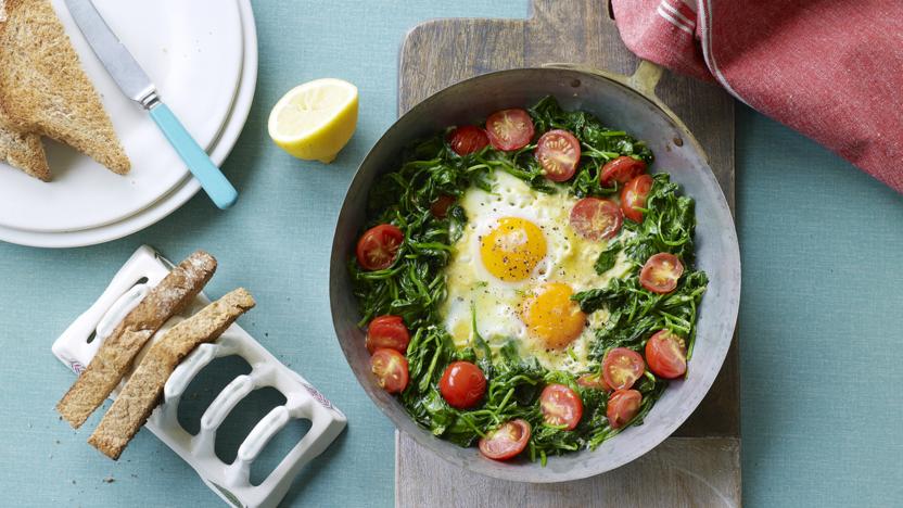 Butter-poached eggs with spinach